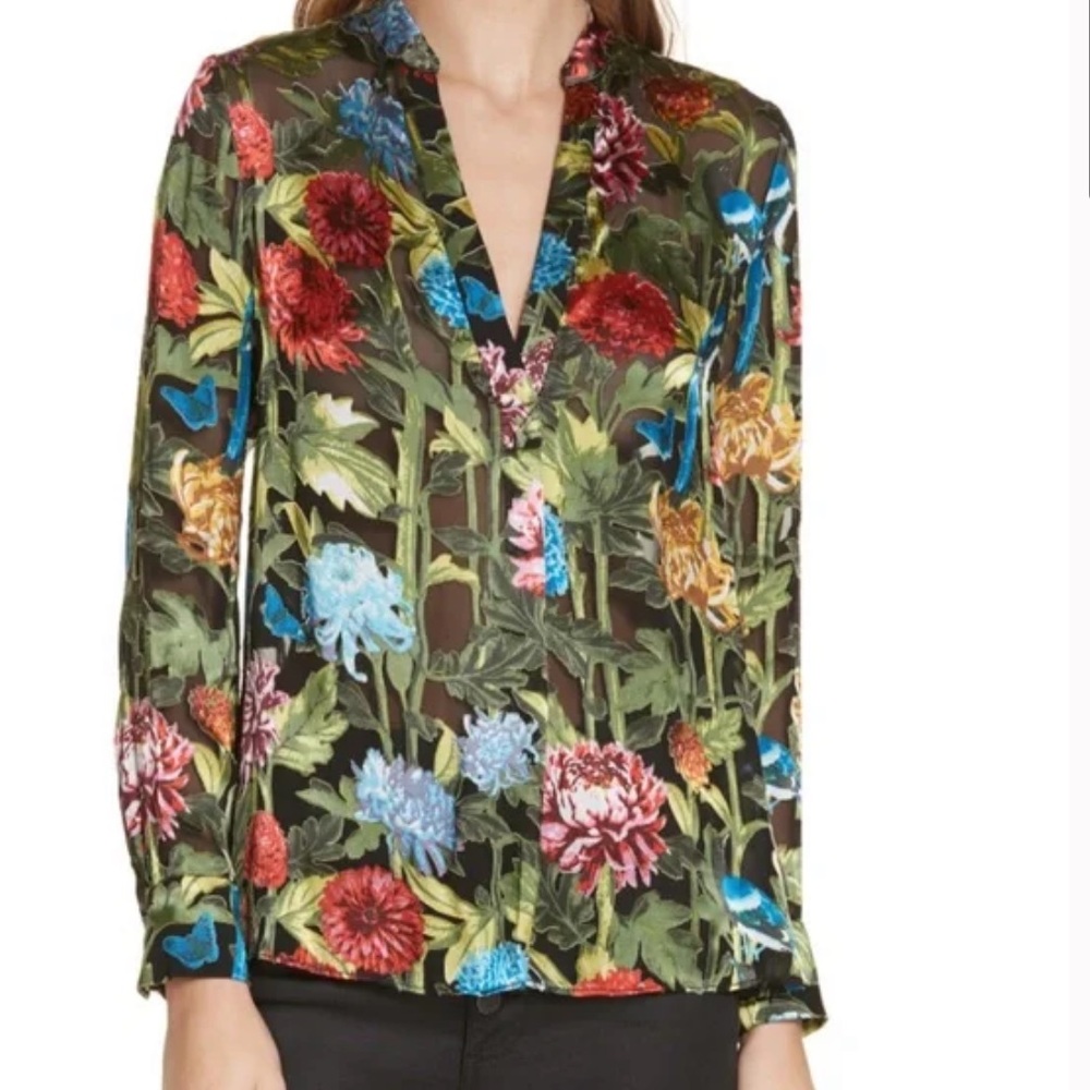 ALICE + OLIVIA Amos Floral Burnout Long-Sleeve Tunic Top